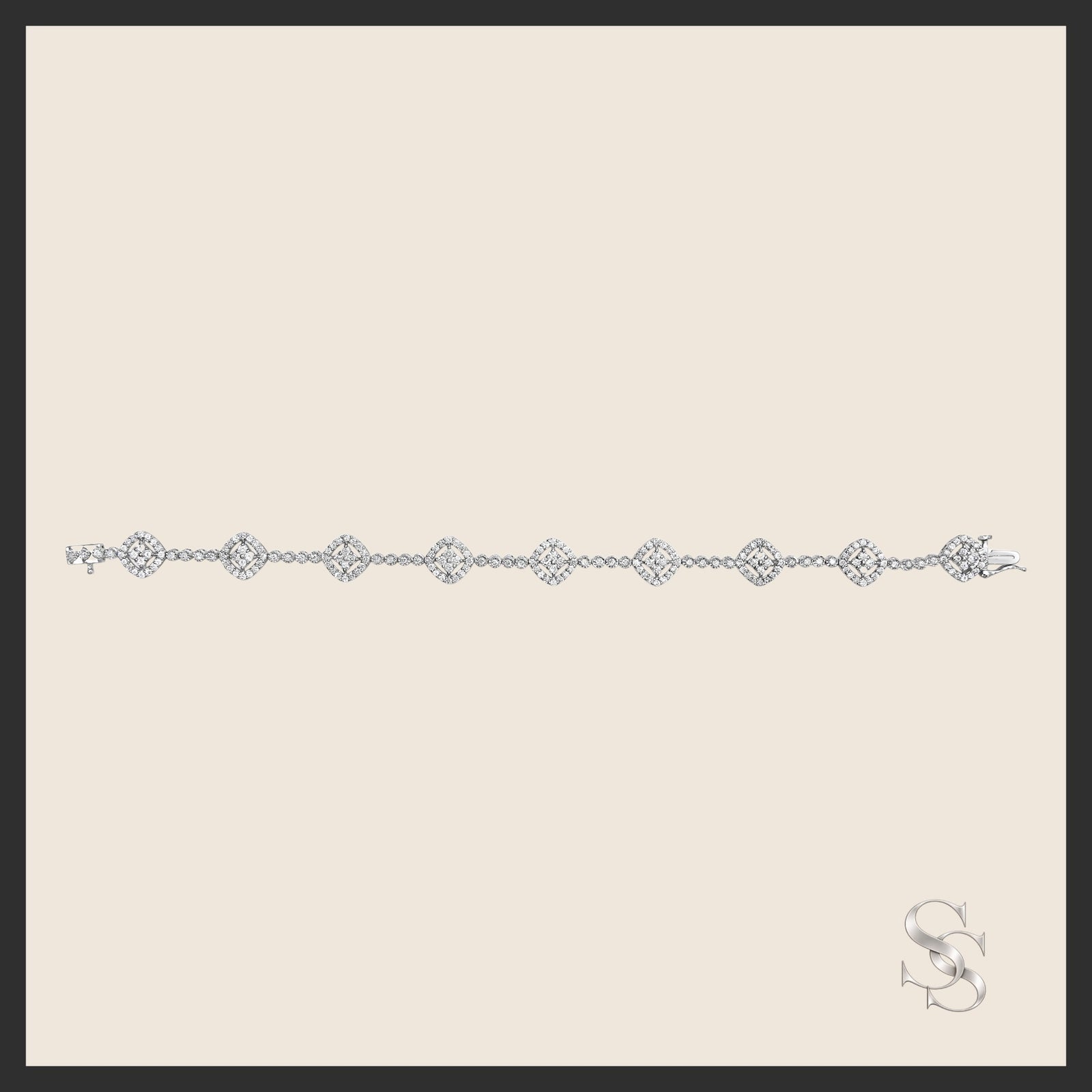 Sterling Silver 3.00 cttw Diamond Halo Square Link Bracelet