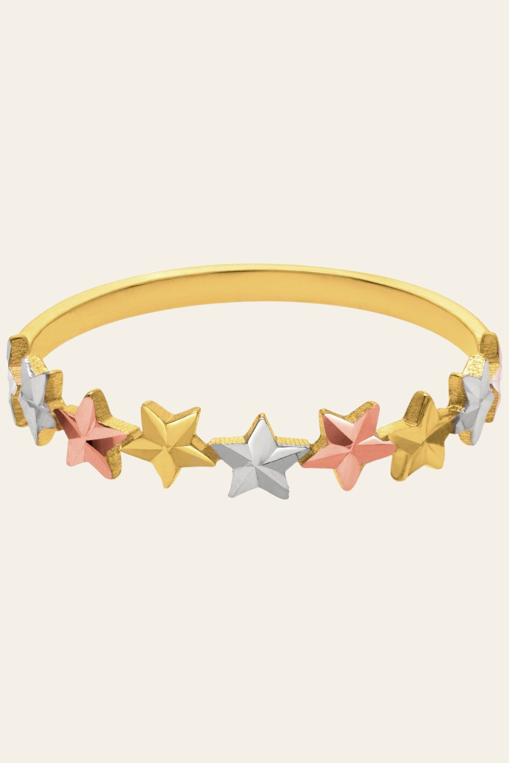 10K Tri-Color Gold Diamond-Cut Star Ring