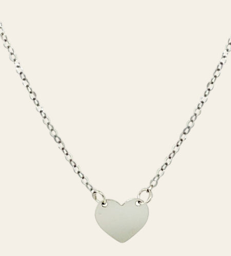 14K White Gold Polished Mini Heart Necklace 18 Inch