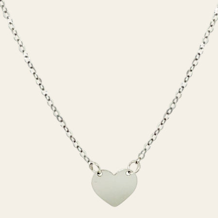 14K White Gold Polished Mini Heart Necklace 18 Inch