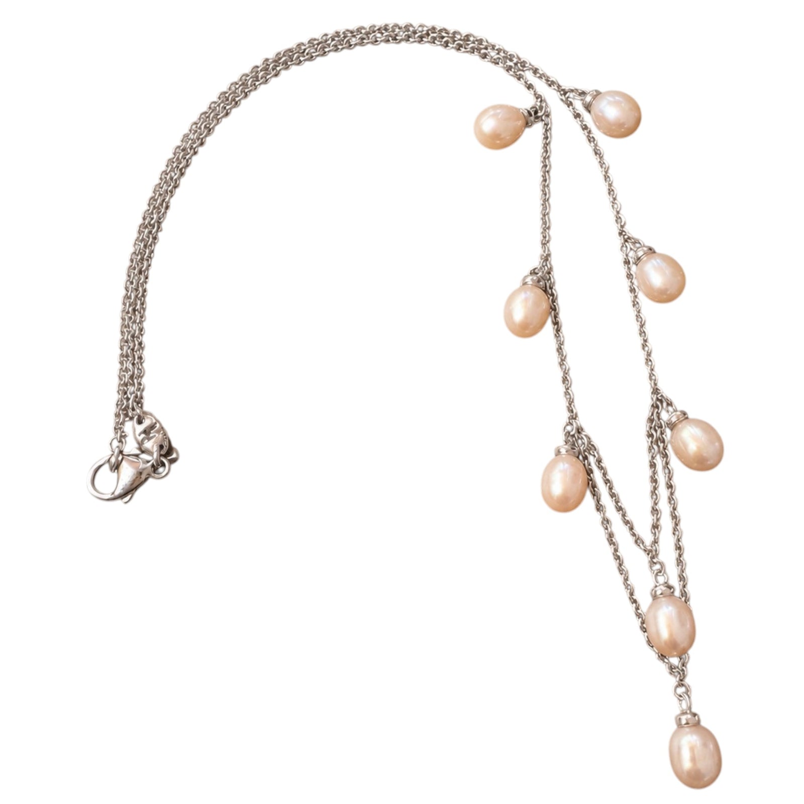 Blush Cascade Pearl Festoon Necklace -Honora Sterling Silver Pink Freshwater Pearl
