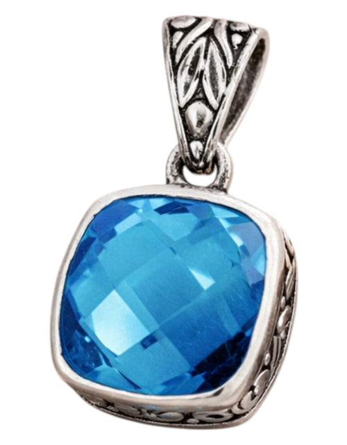 Load image into Gallery viewer, Bali Artisan Sterling Silver London Blue Topaz Pendant – Handcrafted 925 Silver Luxury Cushion Gemstone Pendant
