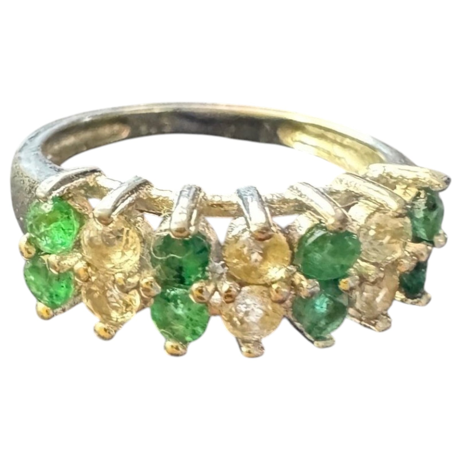 Verdant Luxe Emerald Band -Genuine Emerald & White Sapphire Sterling Silver Band Ring