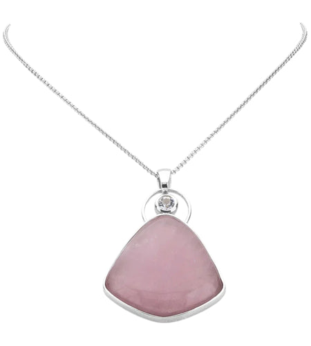 Blush Aura Rose Quartz Pendant Necklace in Rhodium-Plated Sterling Silver