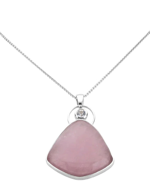 Load image into Gallery viewer, Blush Aura Rose Quartz Pendant Necklace in Rhodium-Plated Sterling Silver
