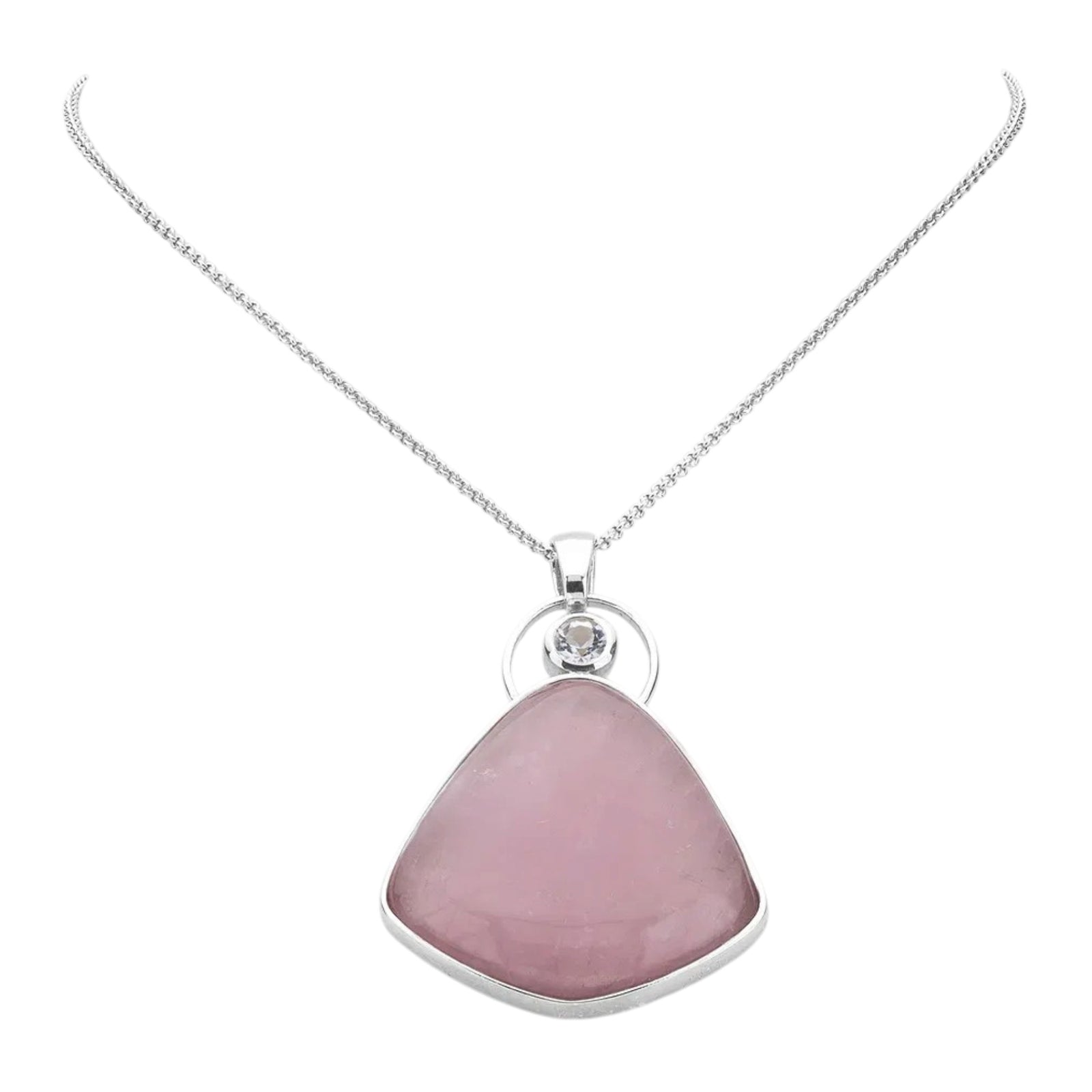Blush Aura Rose Quartz Pendant Necklace in Rhodium-Plated Sterling Silver