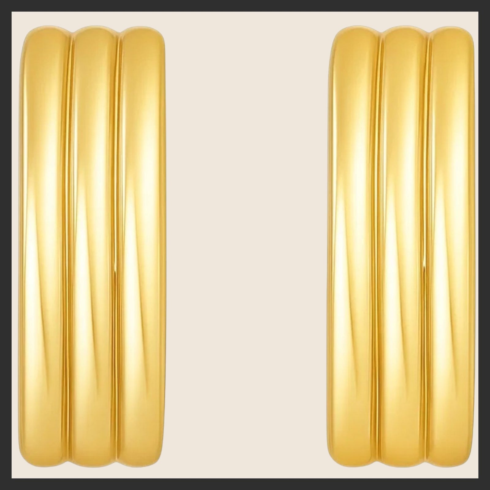 14K Yellow Gold Fancy Oval Triple Row Hoop Earrings