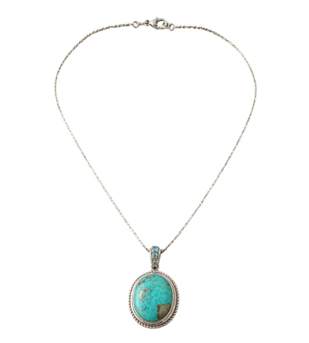 Azure Crown Turquoise Pendant- Pangea Mines Campo Frio Turquoise & Swiss Blue Topaz
