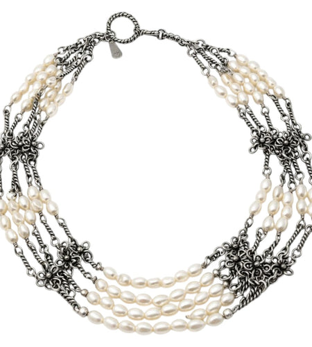 Pre-Owned Silpada 5-Strand Sterling Silver Pearl Necklace - Retired Design