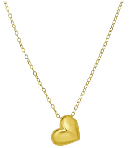 14K Yellow Gold Puffed Mini Heart Pendant Necklace 18 Inch