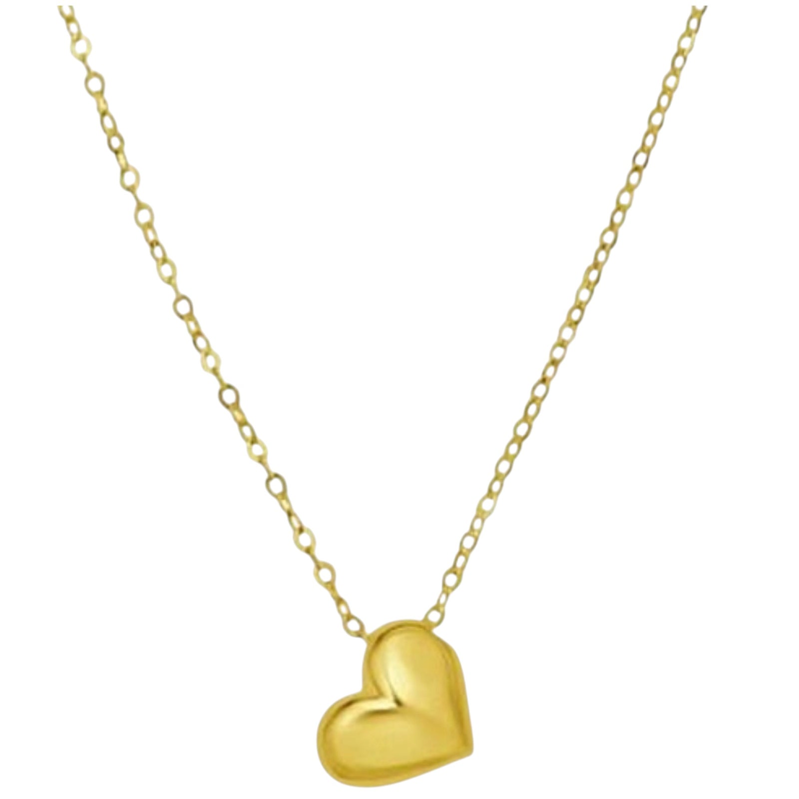 14K Yellow Gold Puffed Mini Heart Pendant Necklace 18 Inch