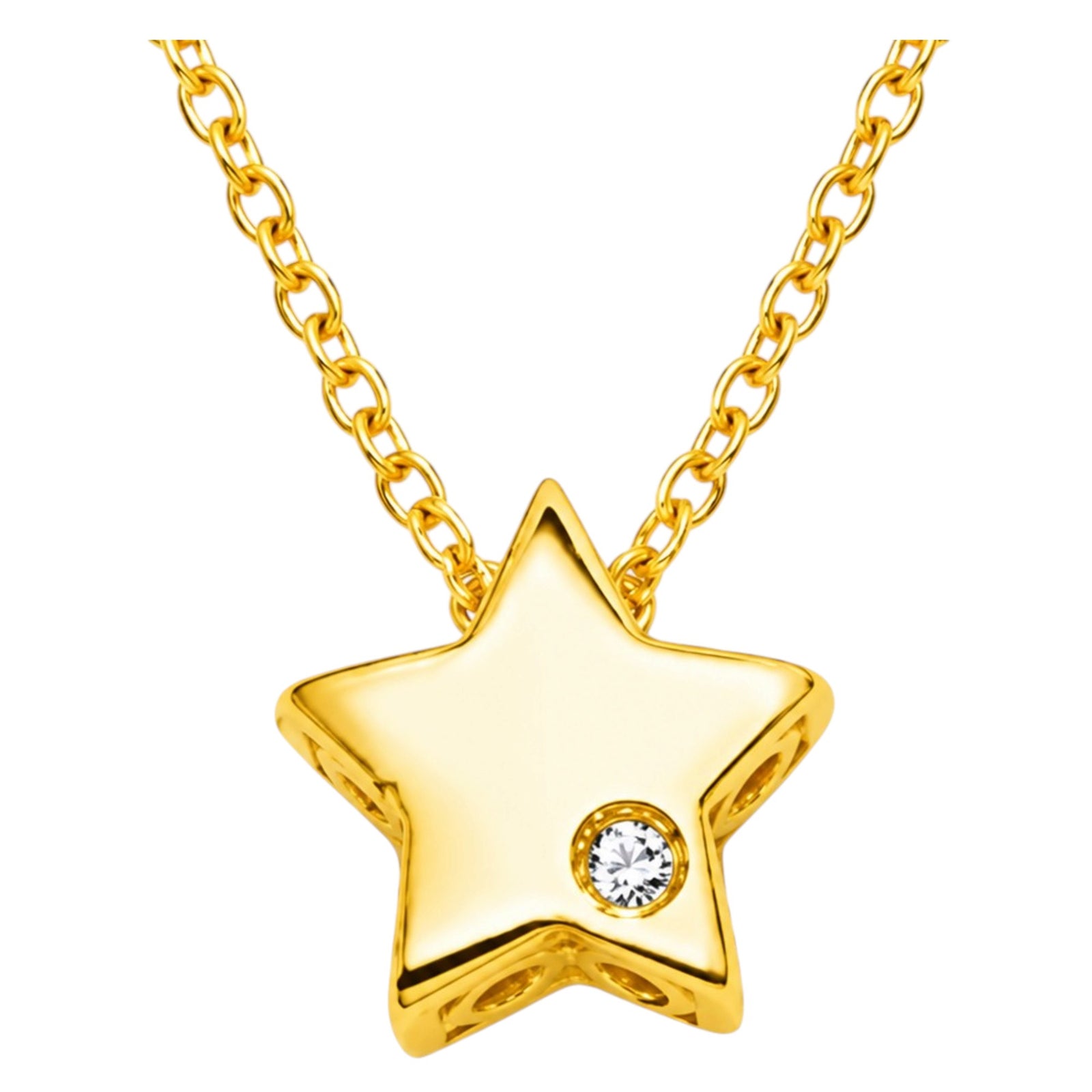 14K Yellow Gold Diamond Star Pendant Necklace 18 Inch