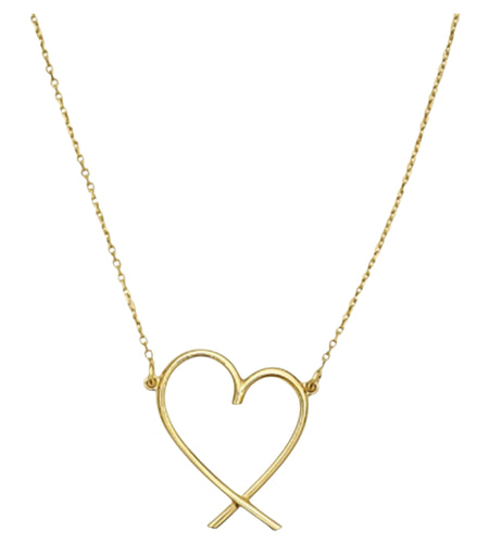 14K Yellow Gold Open Heart Necklace Adjustable 16–18 Inch