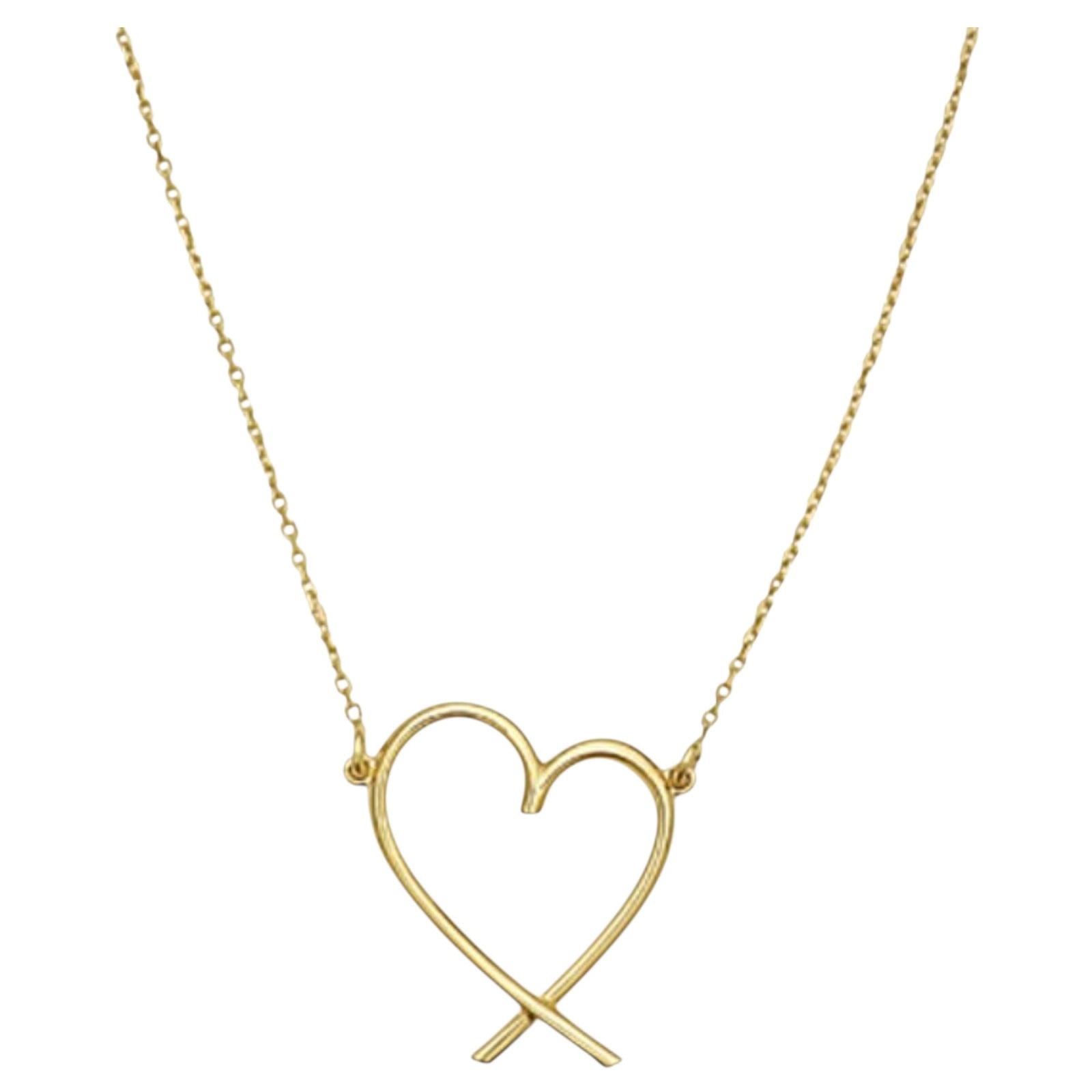 14K Yellow Gold Open Heart Necklace Adjustable 16–18 Inch