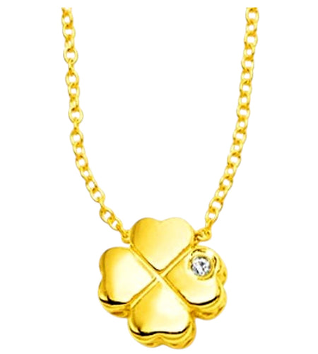 14K Yellow Gold Diamond Four-Leaf Clover Necklace 18 Inch