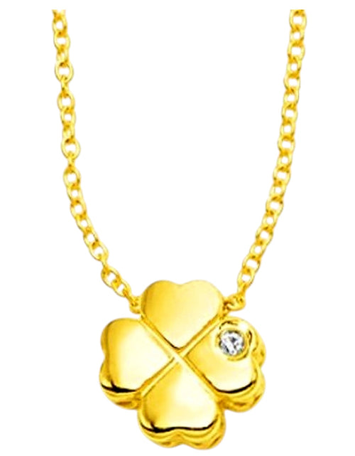 Load image into Gallery viewer, 14K Yellow Gold Diamond Four-Leaf Clover Necklace 18 Inch

