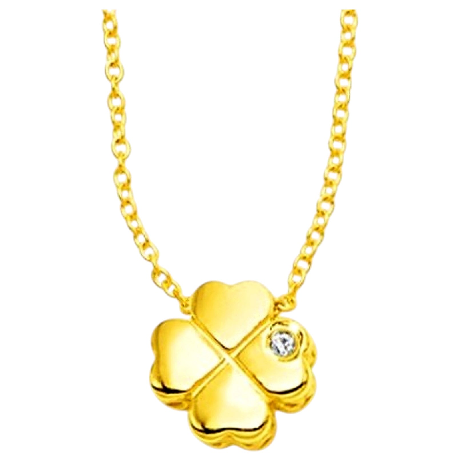14K Yellow Gold Diamond Four-Leaf Clover Necklace 18 Inch