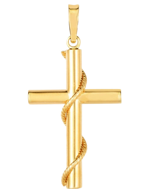 Load image into Gallery viewer, 14K Yellow Gold Tube Cross Pendant with Twisted Rope Detail
