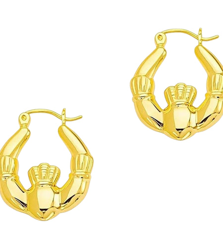14K Yellow Gold Claddagh Symbol Hoop Earrings