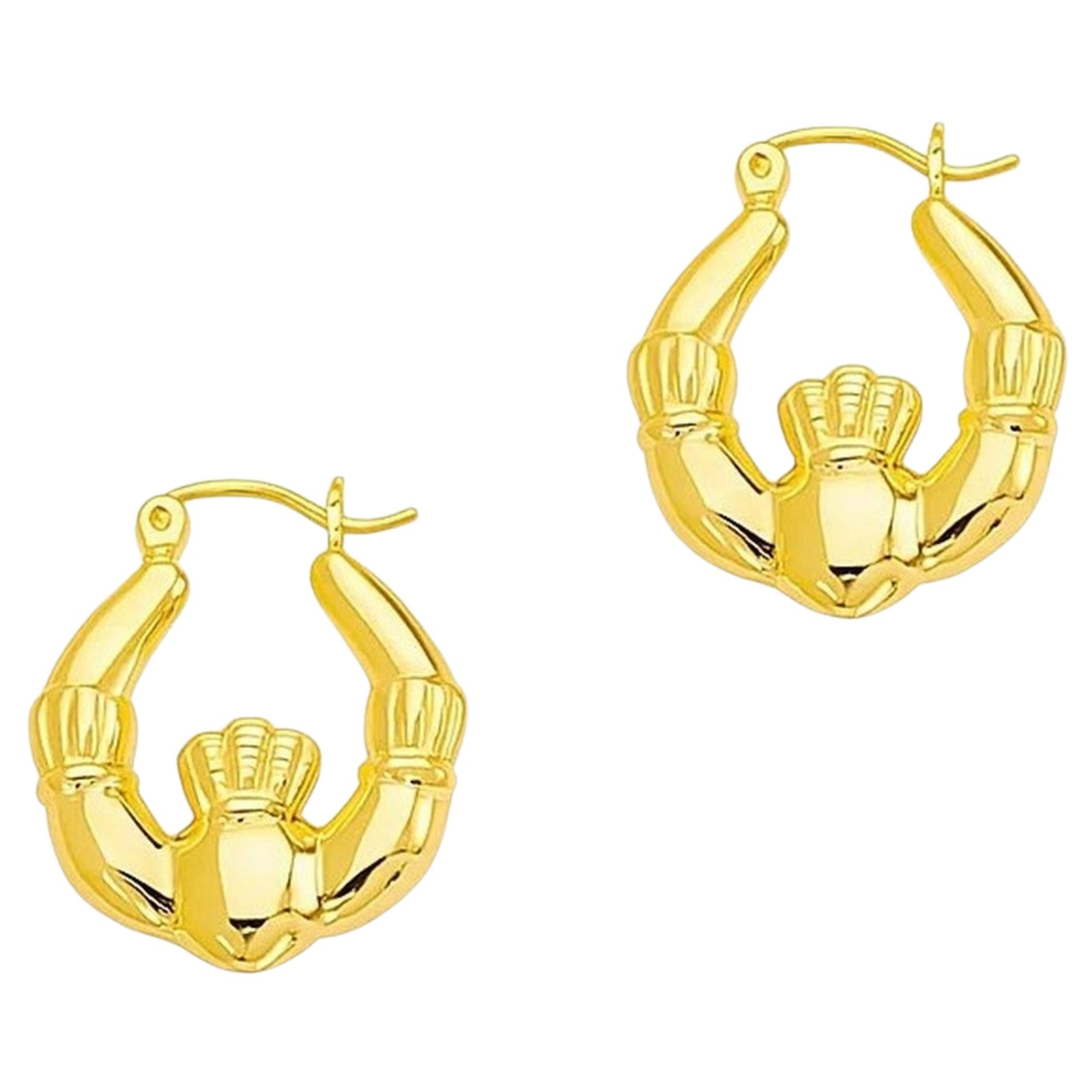 14K Yellow Gold Claddagh Symbol Hoop Earrings