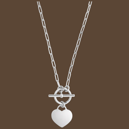 Sterling Silver Rhodium Plated Heart Toggle Necklace