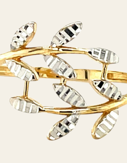 Load image into Gallery viewer, 14K Two-Tone Gold Textured Leaf Crossover Ring
