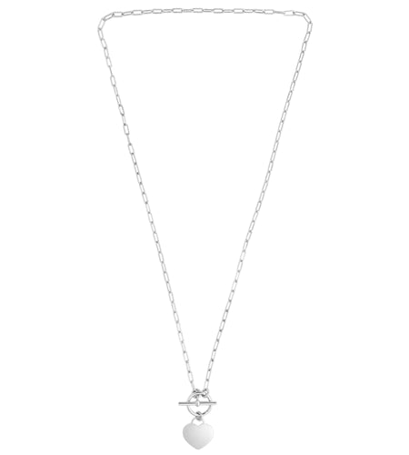 Sterling Silver Rhodium Plated Heart Toggle Necklace