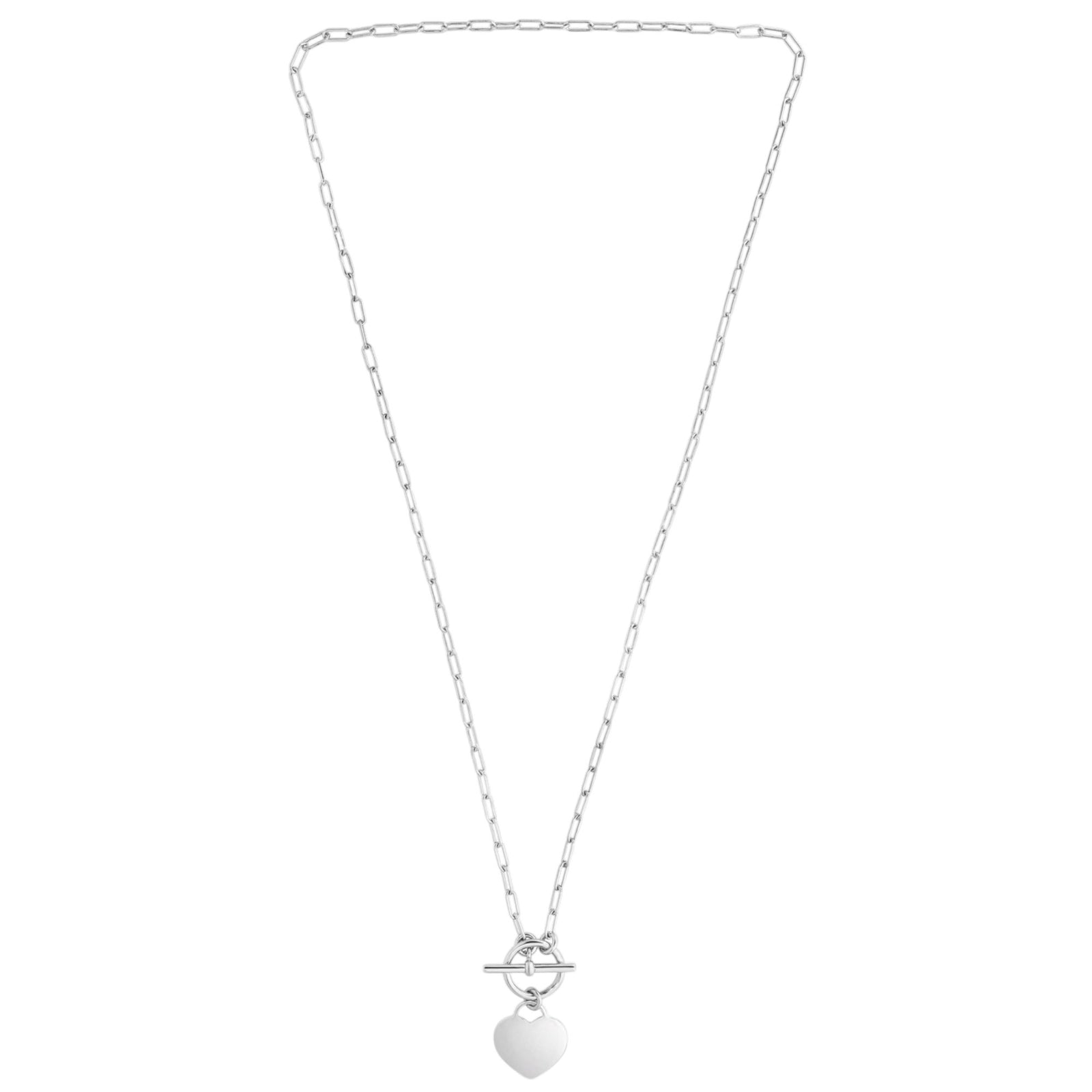 Sterling Silver Rhodium Plated Heart Toggle Necklace