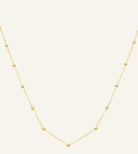 14K Yellow Gold Textured Saturn Bead Station Necklace – 18 Inch