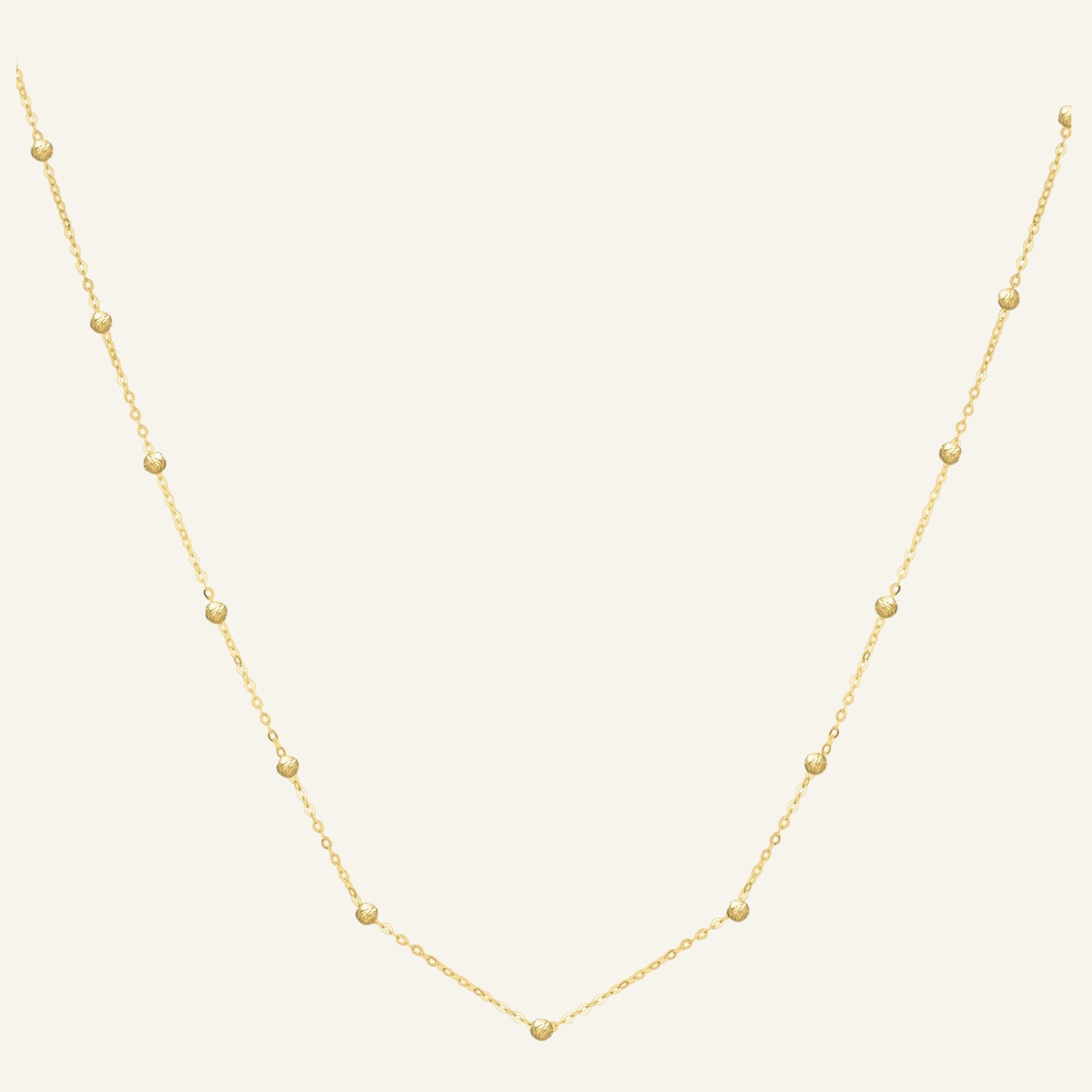 14K Yellow Gold Textured Saturn Bead Station Necklace – 18 Inch