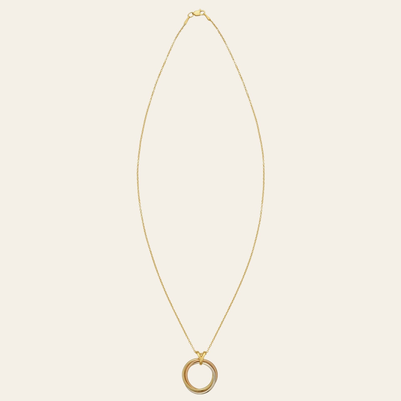 14K Tri-Color Gold Interlocking Circles Necklace 18 Inch