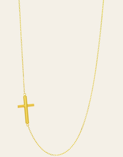 Load image into Gallery viewer, 14K Yellow Gold Polished Cross Necklace 18 in Horizontal Faith Necklace
