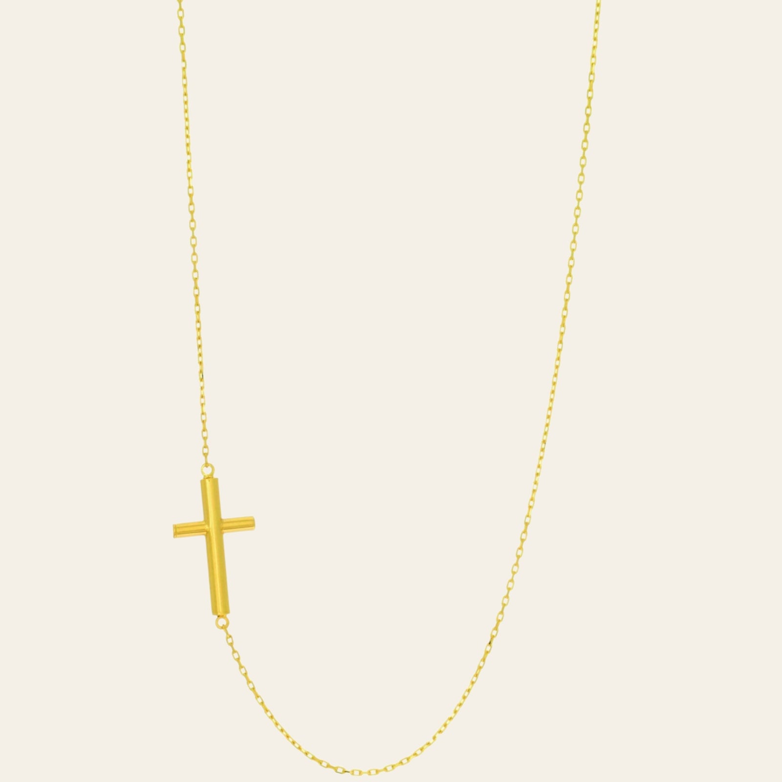 14K Yellow Gold Polished Cross Necklace 18 in Horizontal Faith Necklace