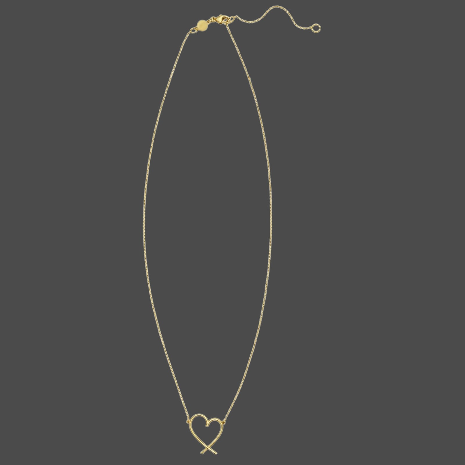 14K Yellow Gold Open Heart Necklace Adjustable 16–18 Inch