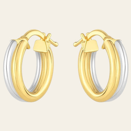 14k Two Tone Gold Double Round Hoops