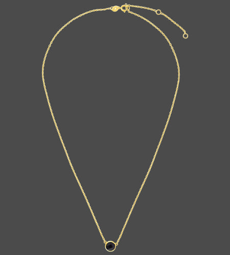 14K Yellow Gold Round Black Onyx Necklace – 17 Inches