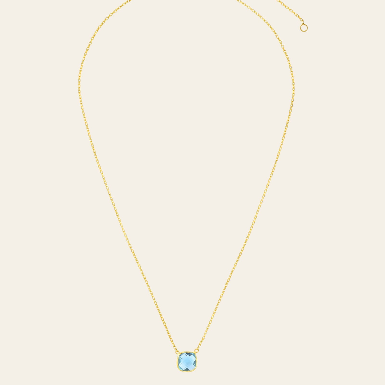 14K Yellow Gold Cushion Blue Topaz Necklace