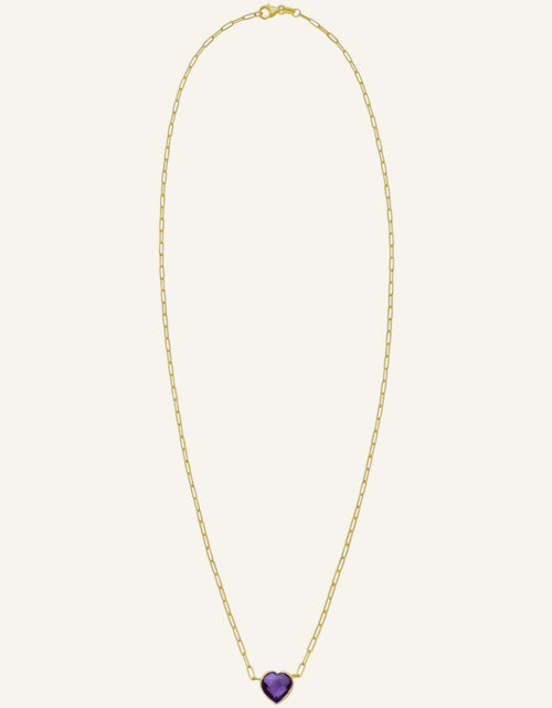 Load image into Gallery viewer, 14K Yellow Gold Amethyst Heart Necklace – Adjustable 15.75 to 18 Inch
