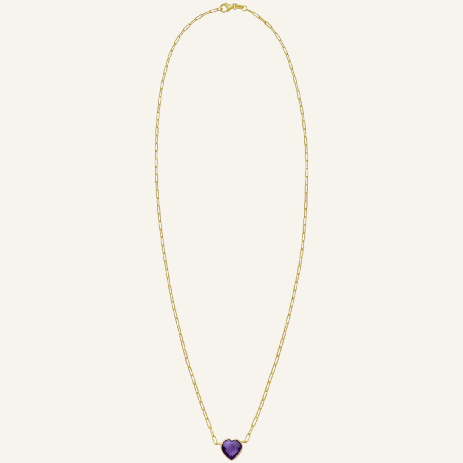 14K Yellow Gold Amethyst Heart Necklace – Adjustable 15.75 to 18 Inch