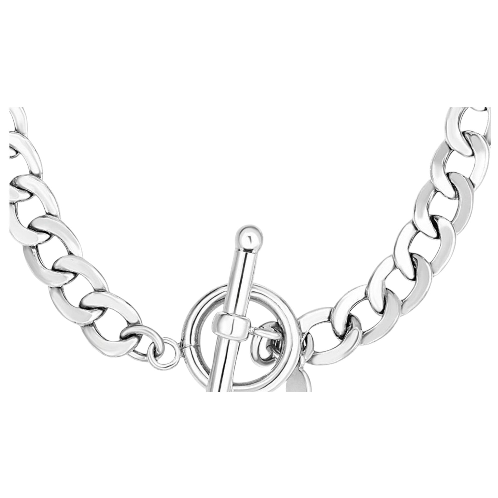 Sterling Silver Polished Wide Link Toggle Necklace – 18 Inches