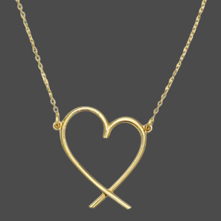 14K Yellow Gold Open Heart Necklace Adjustable 16–18 Inch