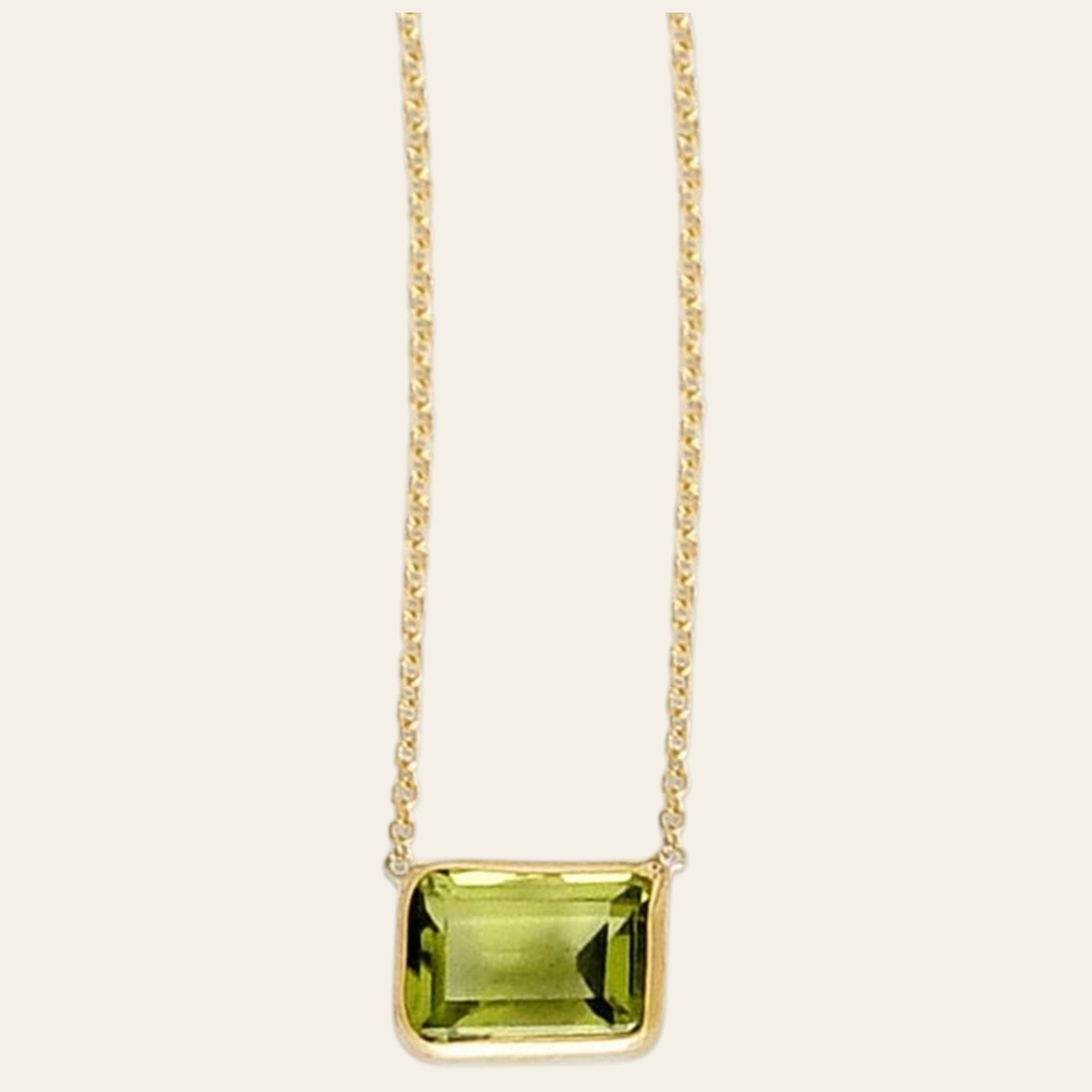 14K Yellow Gold Emerald-Cut Peridot Necklace 18 Inch