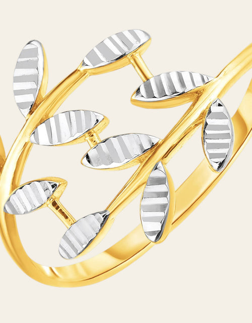 Load image into Gallery viewer, 14K Two-Tone Gold Textured Leaf Crossover Ring
