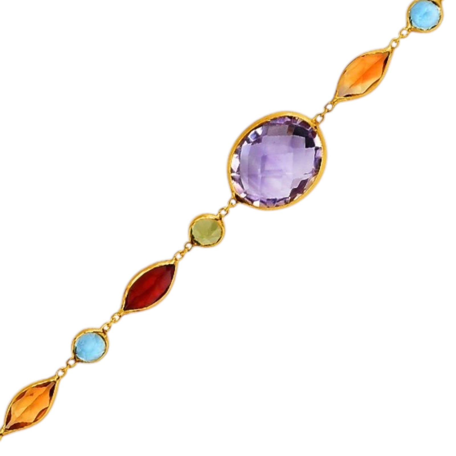 14k Yellow Gold Bracelet with Multi-Colored Stones (1.00 mm)