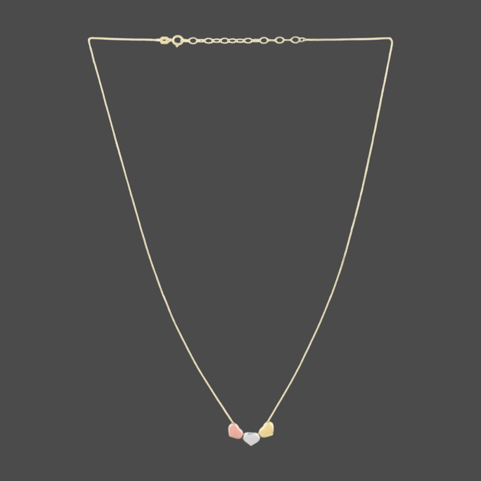 14K Tri-Color Gold Triple Heart Necklace