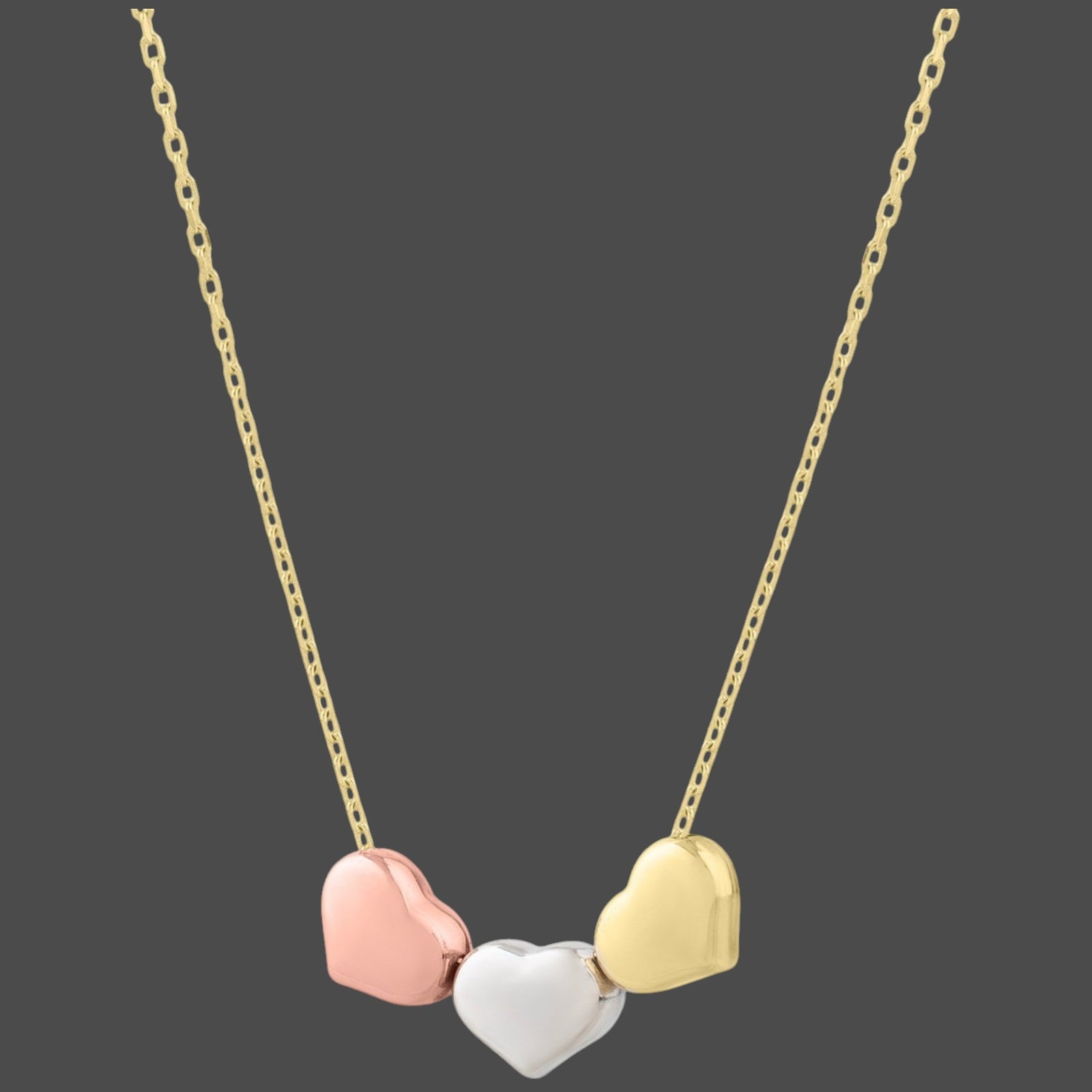 14K Tri-Color Gold Triple Heart Necklace