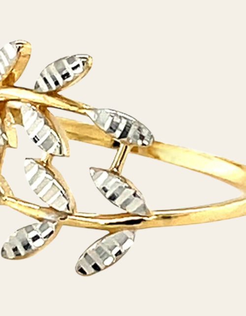 Load image into Gallery viewer, 14K Two-Tone Gold Textured Leaf Crossover Ring
