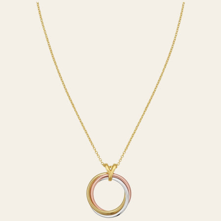 14K Tri-Color Gold Interlocking Circles Necklace 18 Inch