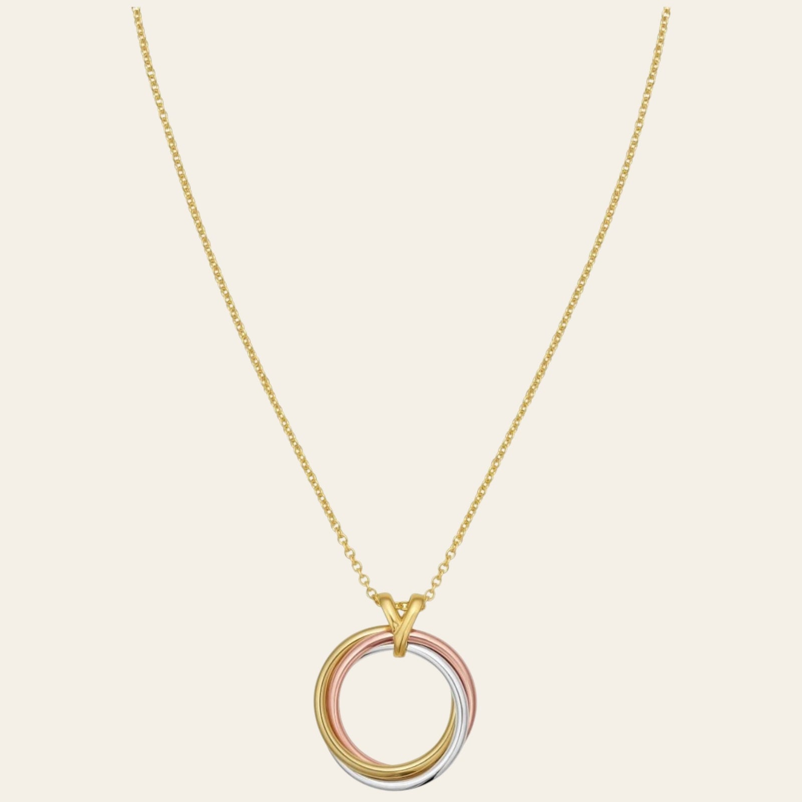 14K Tri-Color Gold Interlocking Circles Necklace 18 Inch