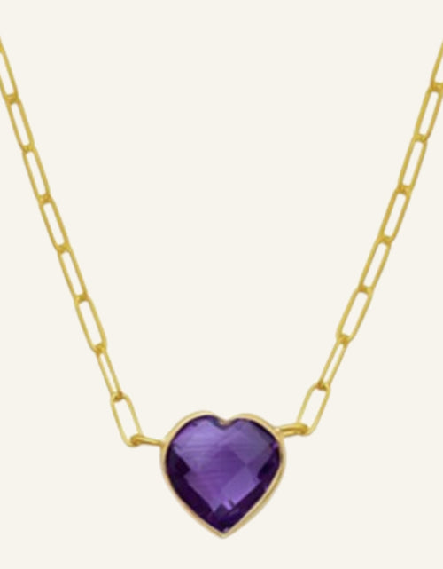 Load image into Gallery viewer, 14K Yellow Gold Amethyst Heart Necklace – Adjustable 15.75 to 18 Inch

